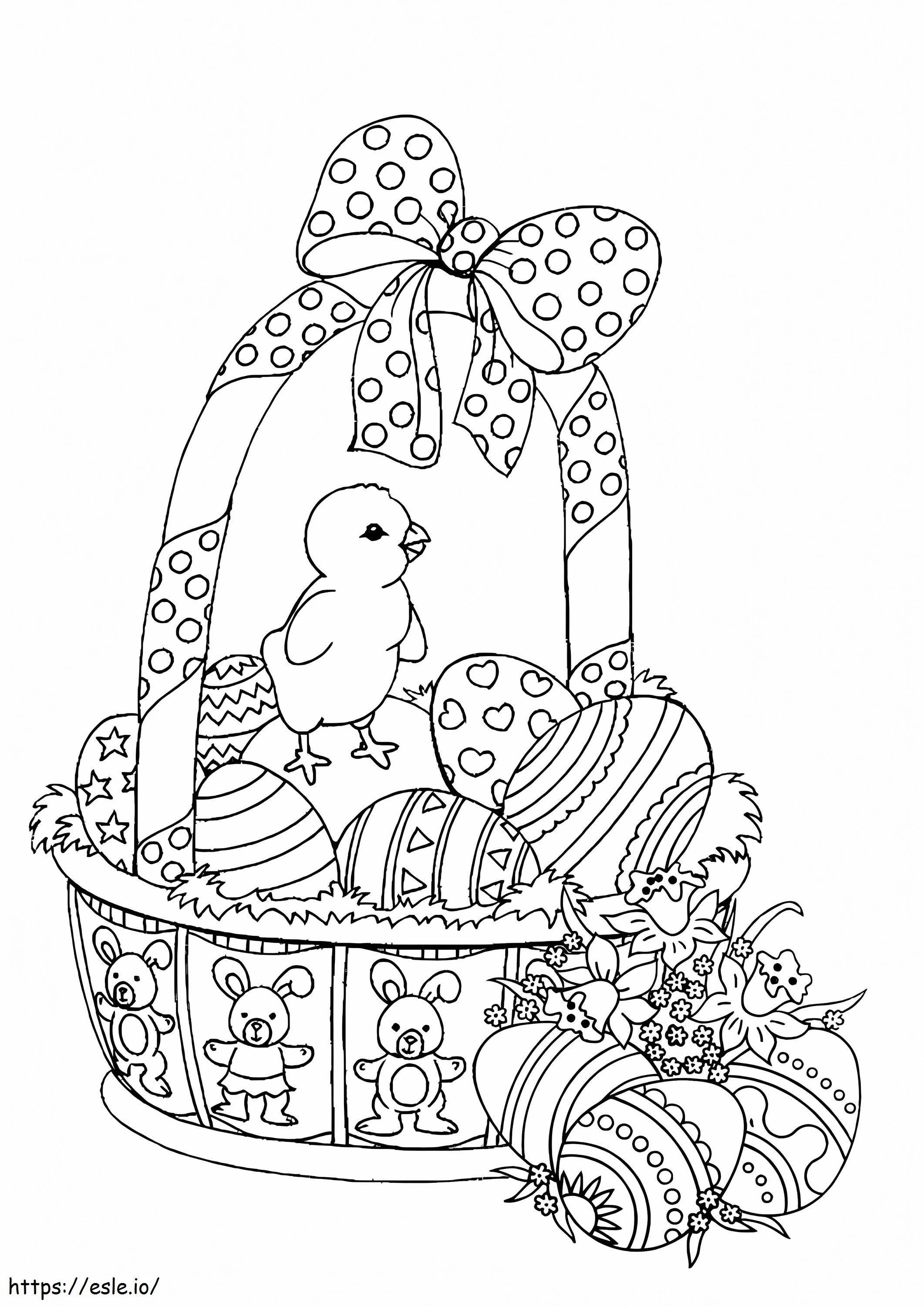 Coloriage Panier de Pâques avec poussin à imprimer dessin