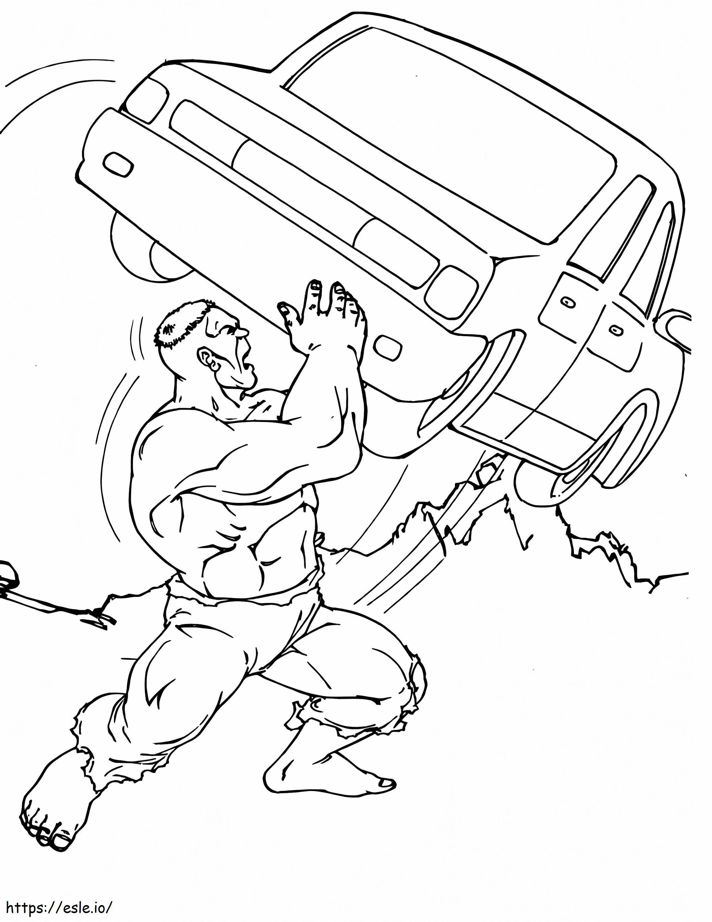 Coloriage Hulk tenant une voiture à imprimer dessin