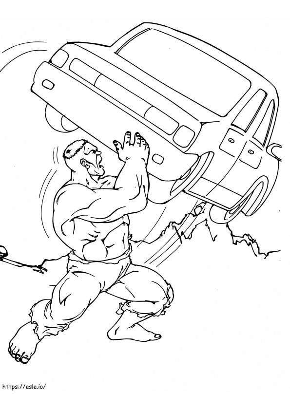 Hulk hält ein Auto ausmalbilder