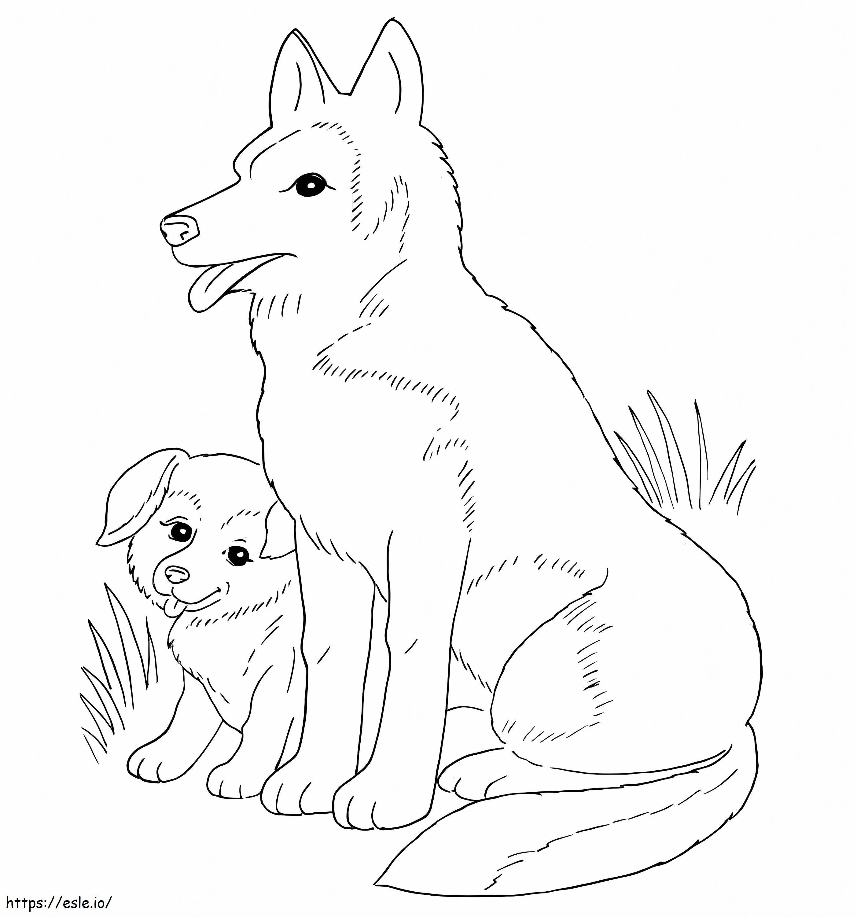 Cachorro e cachorrinho para colorir