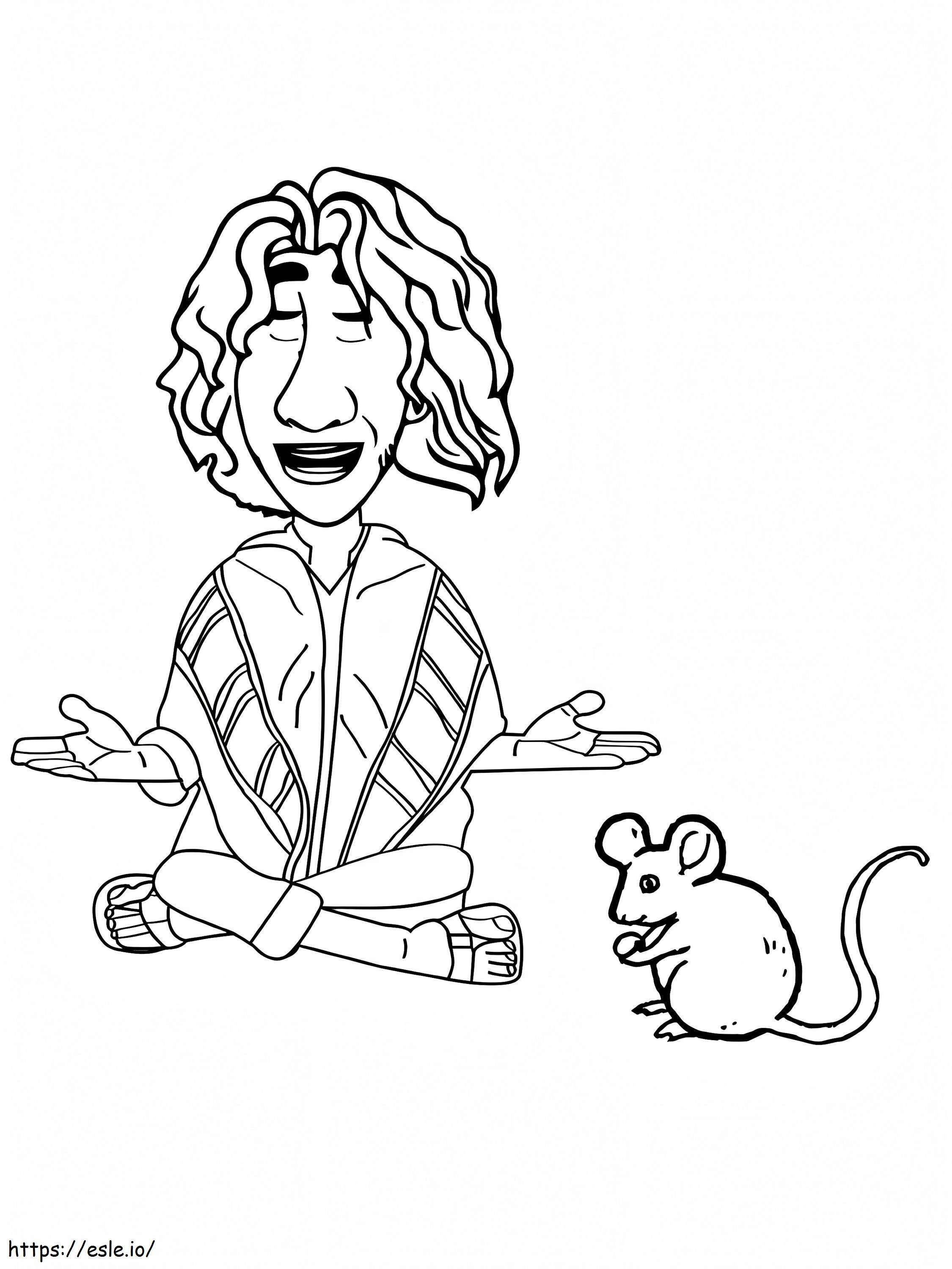 瞑想するブルーノ・マドリガルとネズミ ぬりえ - 塗り絵
