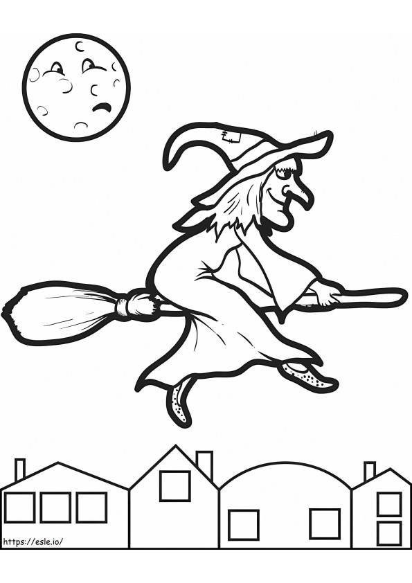 Bruxa voando no Halloween para colorir