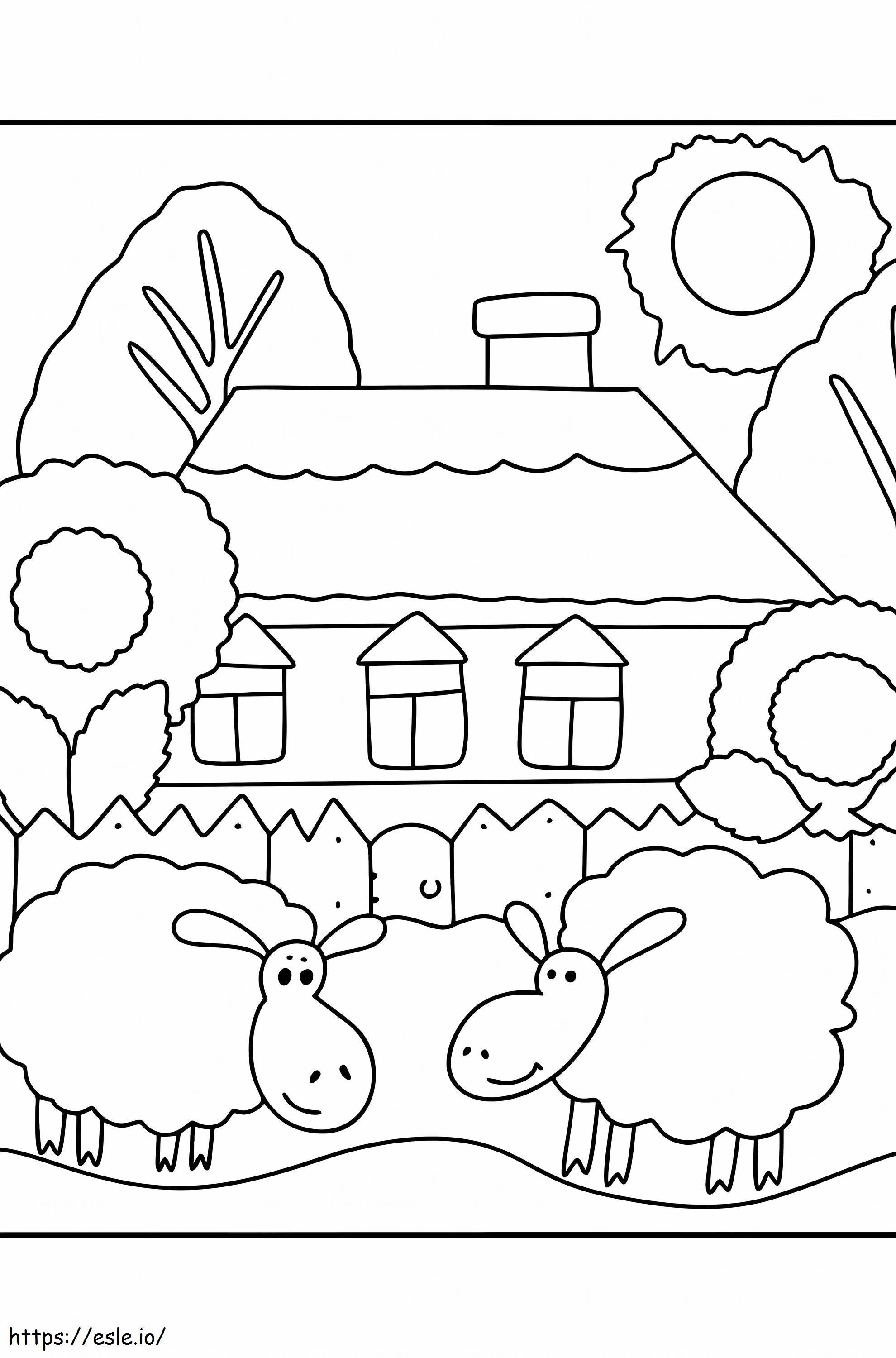 Coloriage Deux moutons dans la grange à imprimer dessin