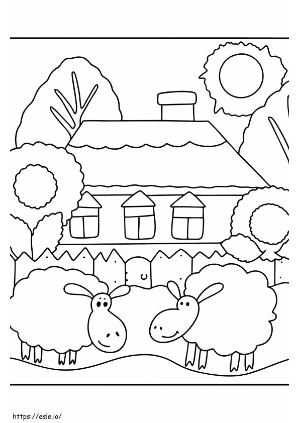 納屋の二匹の羊 ぬりえ - 塗り絵