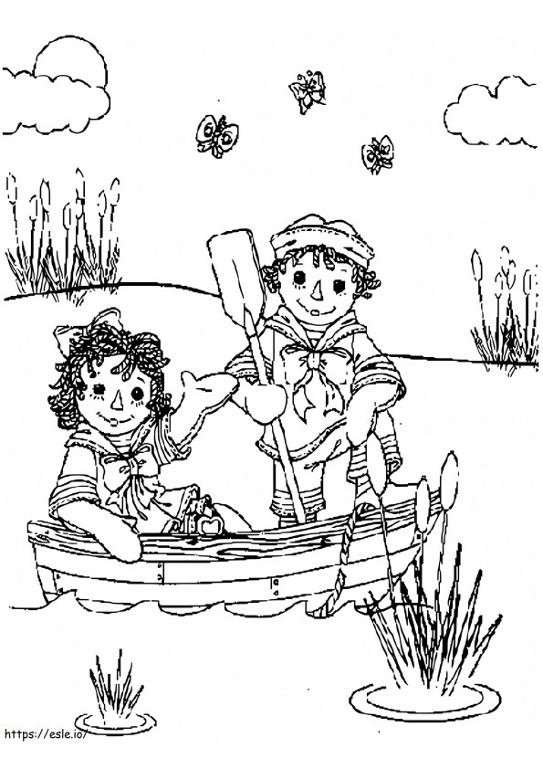 Raggedy Ann e Andy no barco para colorir
