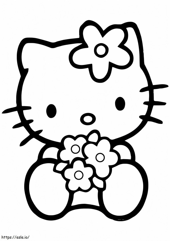 Coloriage Bonjour Kitty et fleurs à imprimer dessin