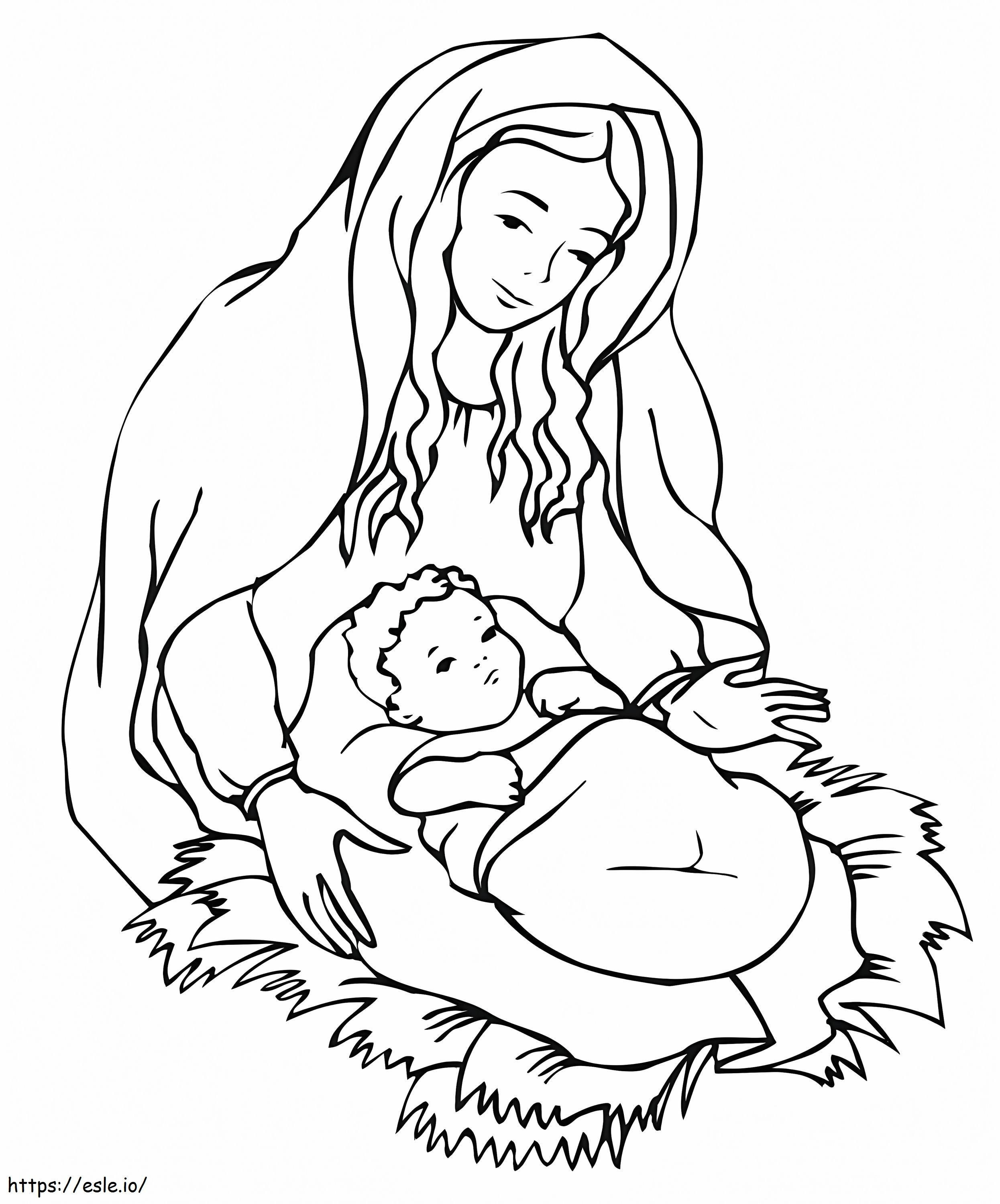 Afdrukbare afbeelding van de moeder van Jezus om in te kleuren kleurplaat kleurplaat