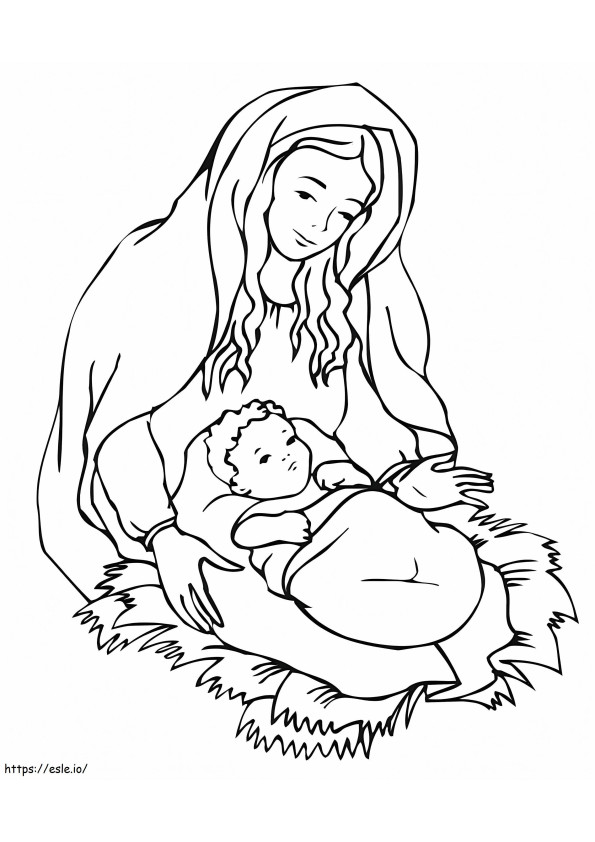 Tulostettava kuva Jeesuksen äidistä väritettäväksi värityskuva