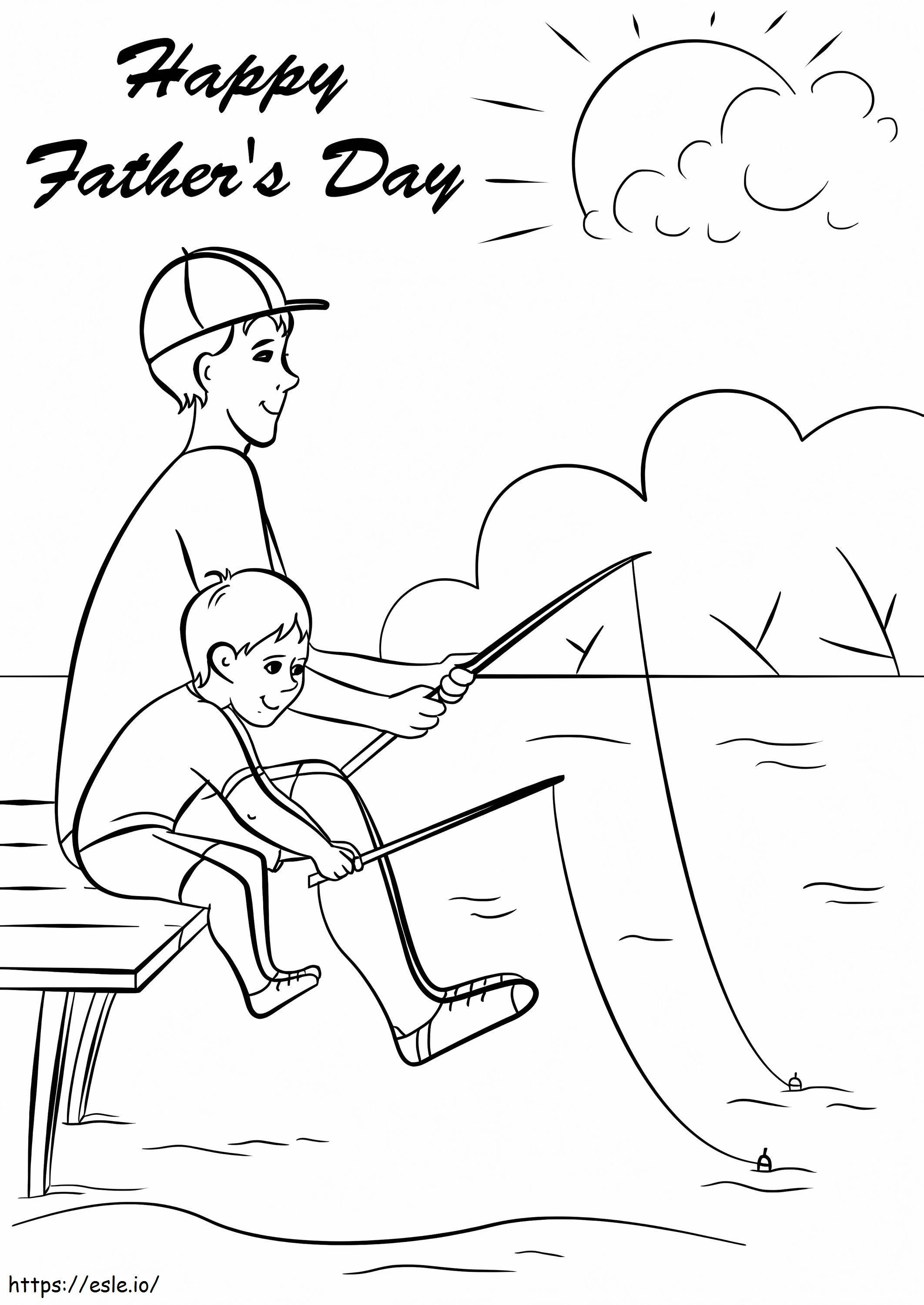 幸せな父の日、一緒に釣り ぬりえ - 塗り絵