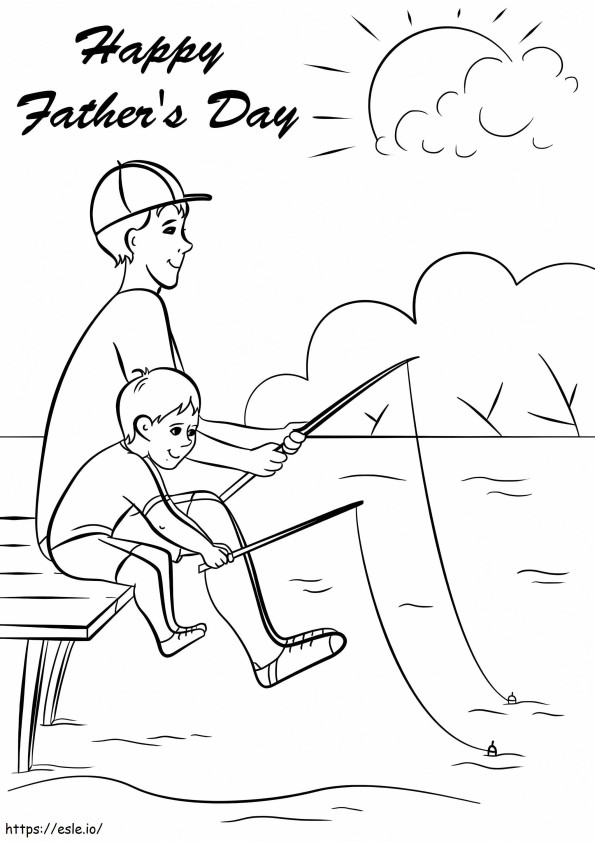 幸せな父の日、一緒に釣り ぬりえ - 塗り絵