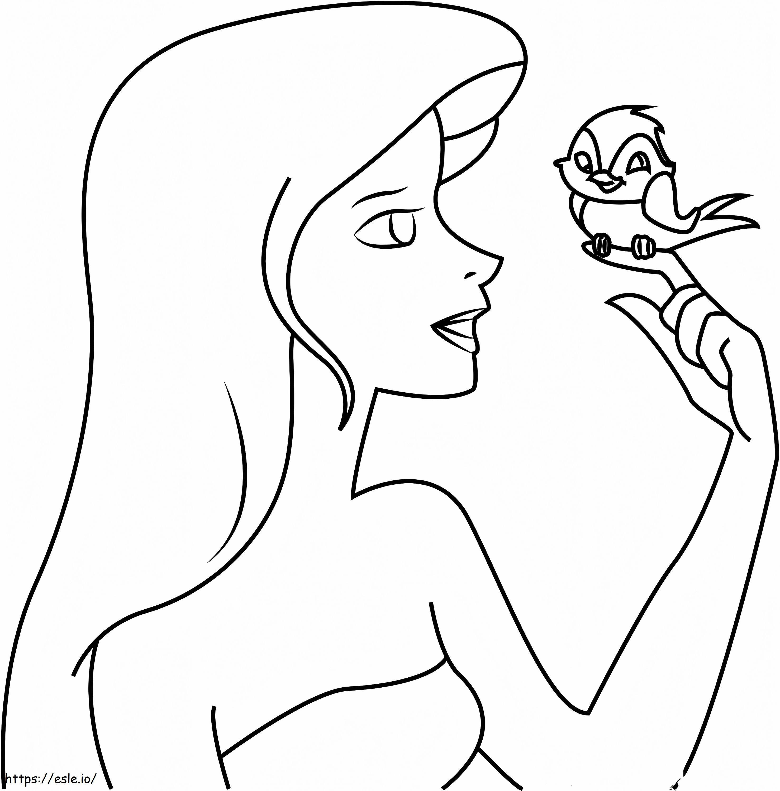 Coloriage Giselle tenant un oiseau à imprimer dessin