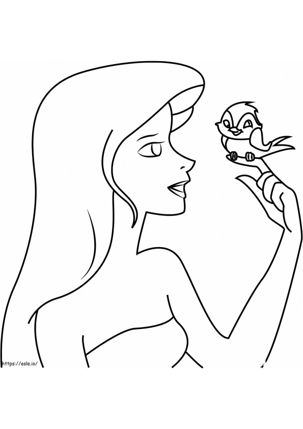 Coloriage Giselle tenant un oiseau à imprimer dessin