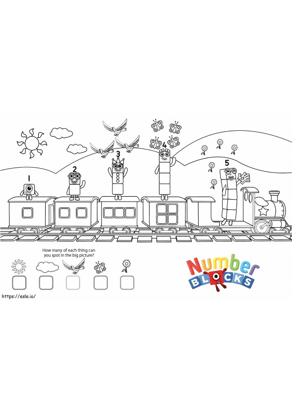 Number Blocks On The Train coloring page