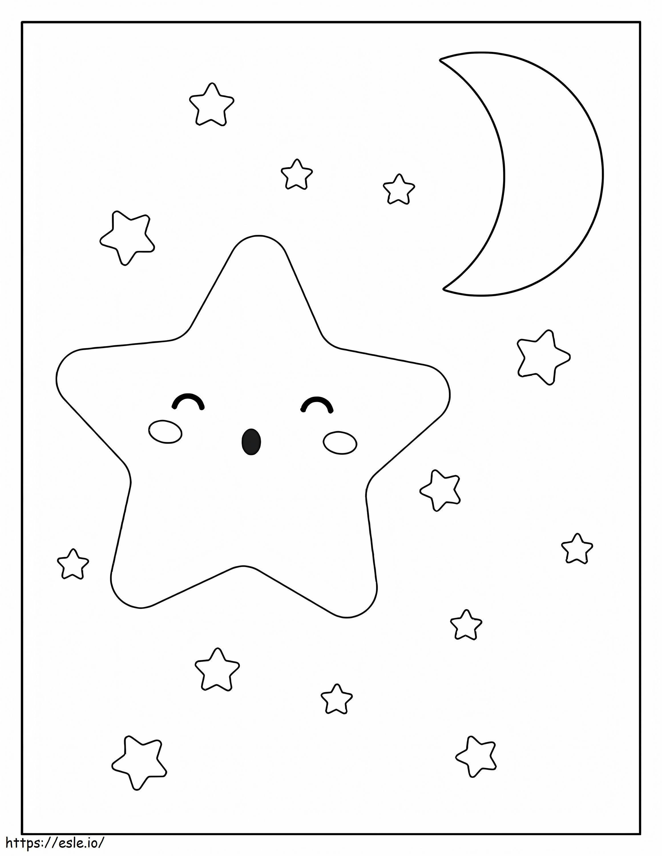 Coloriage Adorable étoile avec la lune à imprimer dessin