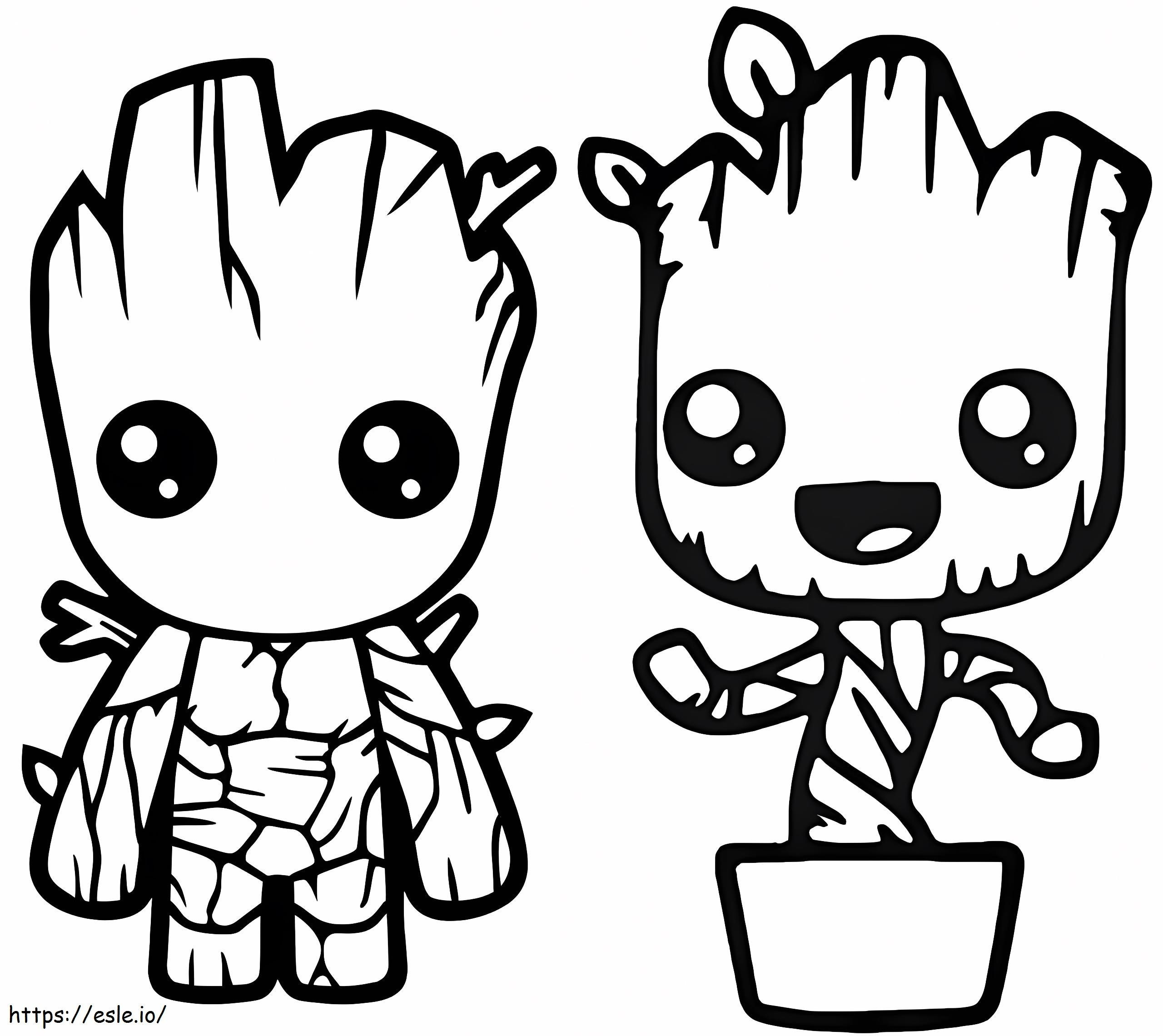 Two Baby Groot coloring page