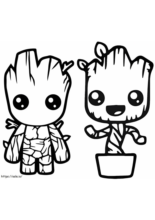 Two Baby Groot coloring page