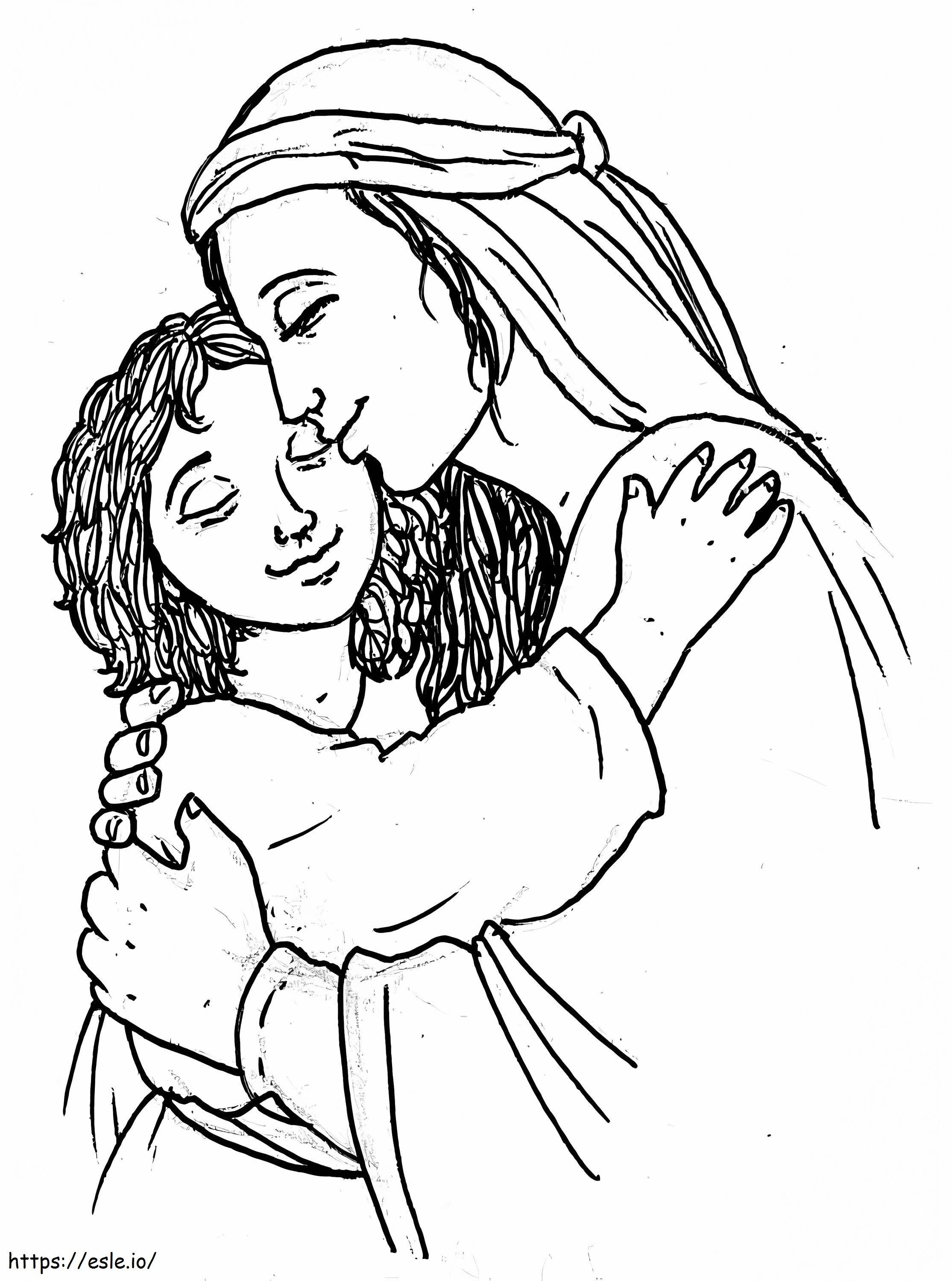 Äiti Maria ja Jeesus värityskuva