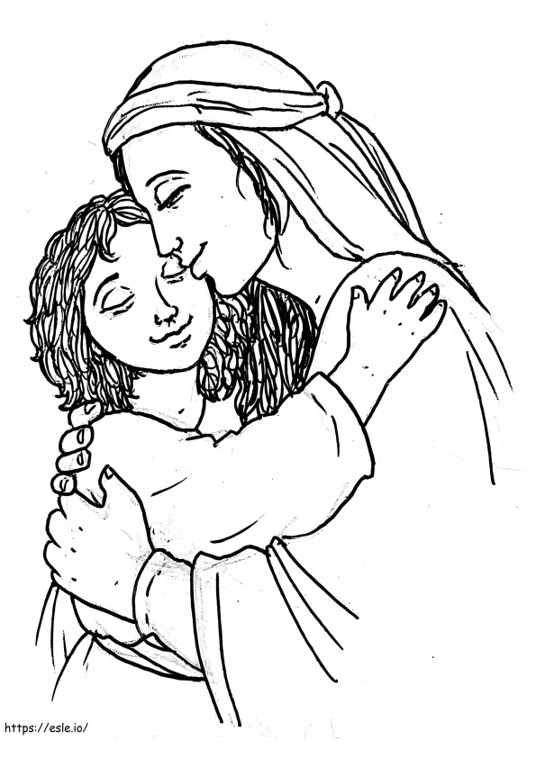 Madre María y Jesús para colorear