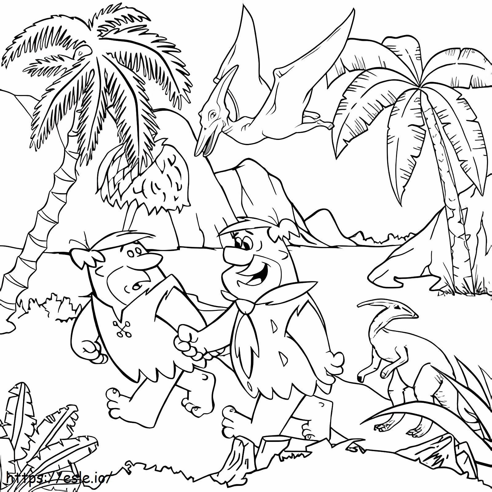 Coloriage Deux hommes de l'âge de pierre dans la jungle à imprimer dessin