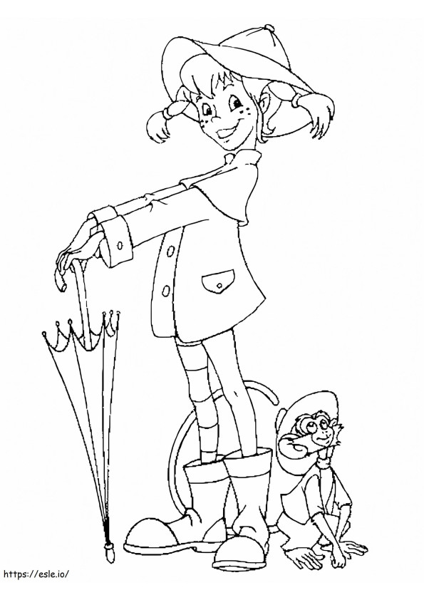 Pippi Longstocking With Umbrella coloring page