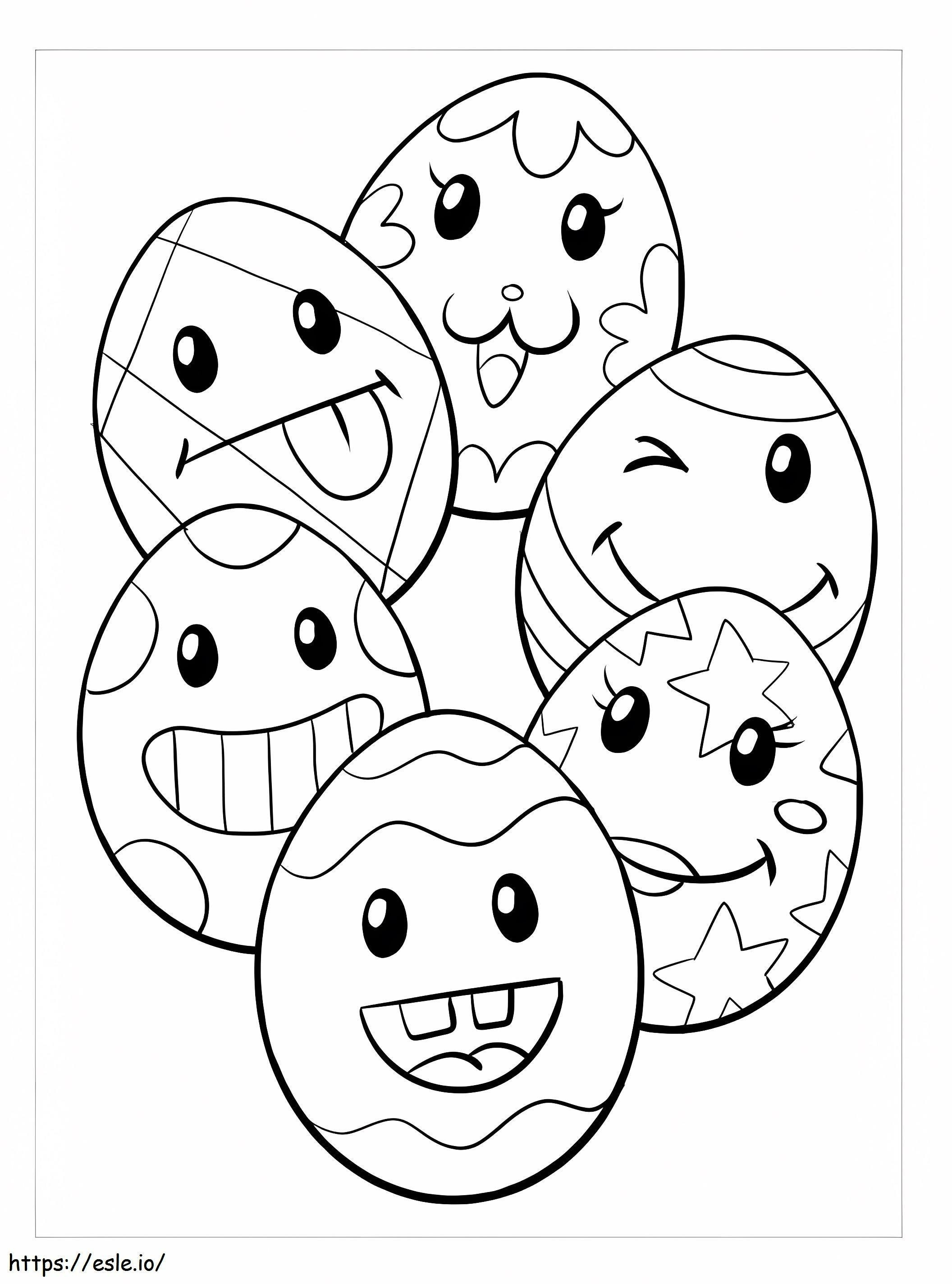 Coloriage Six oeufs de Pâques de dessin animé à imprimer dessin
