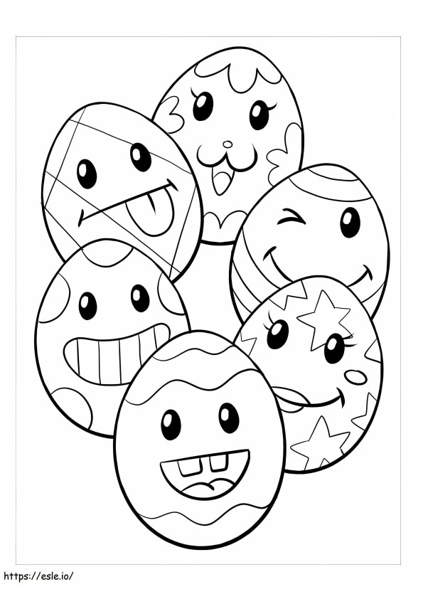 Coloriage Six oeufs de Pâques de dessin animé à imprimer dessin