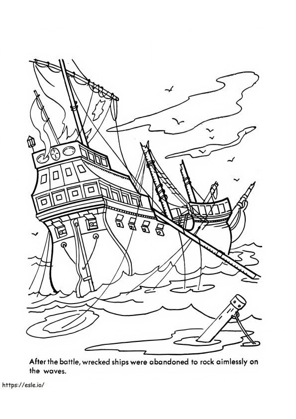 Ausmalbild: Zerstörtes Piratenschiff ausmalbilder