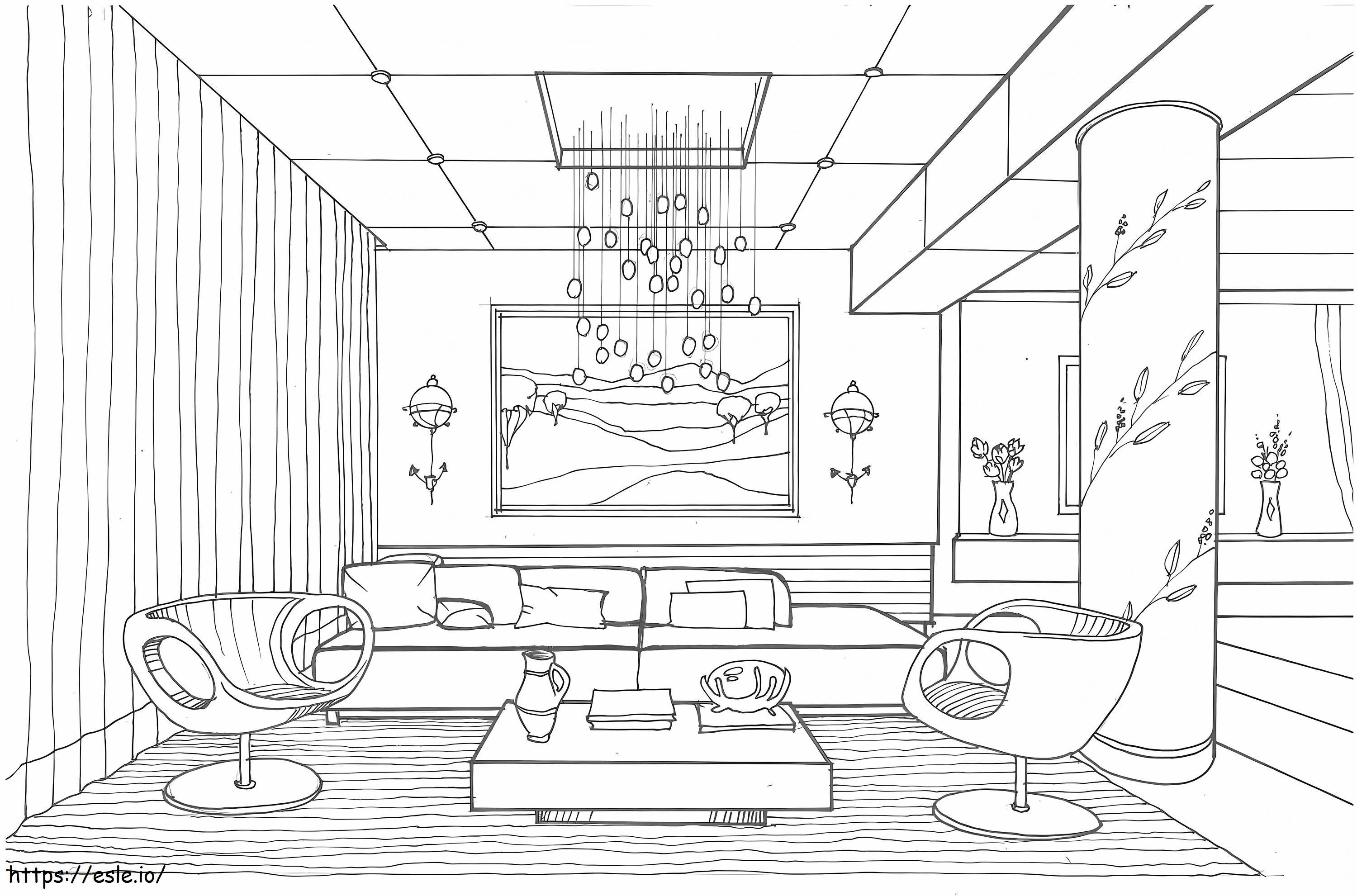 Living Room With Fireflies coloring page