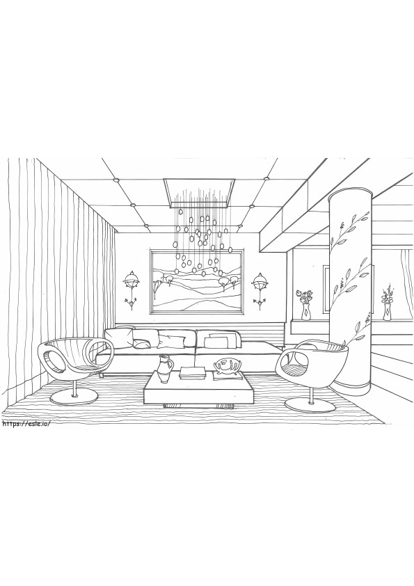 Living Room With Fireflies coloring page