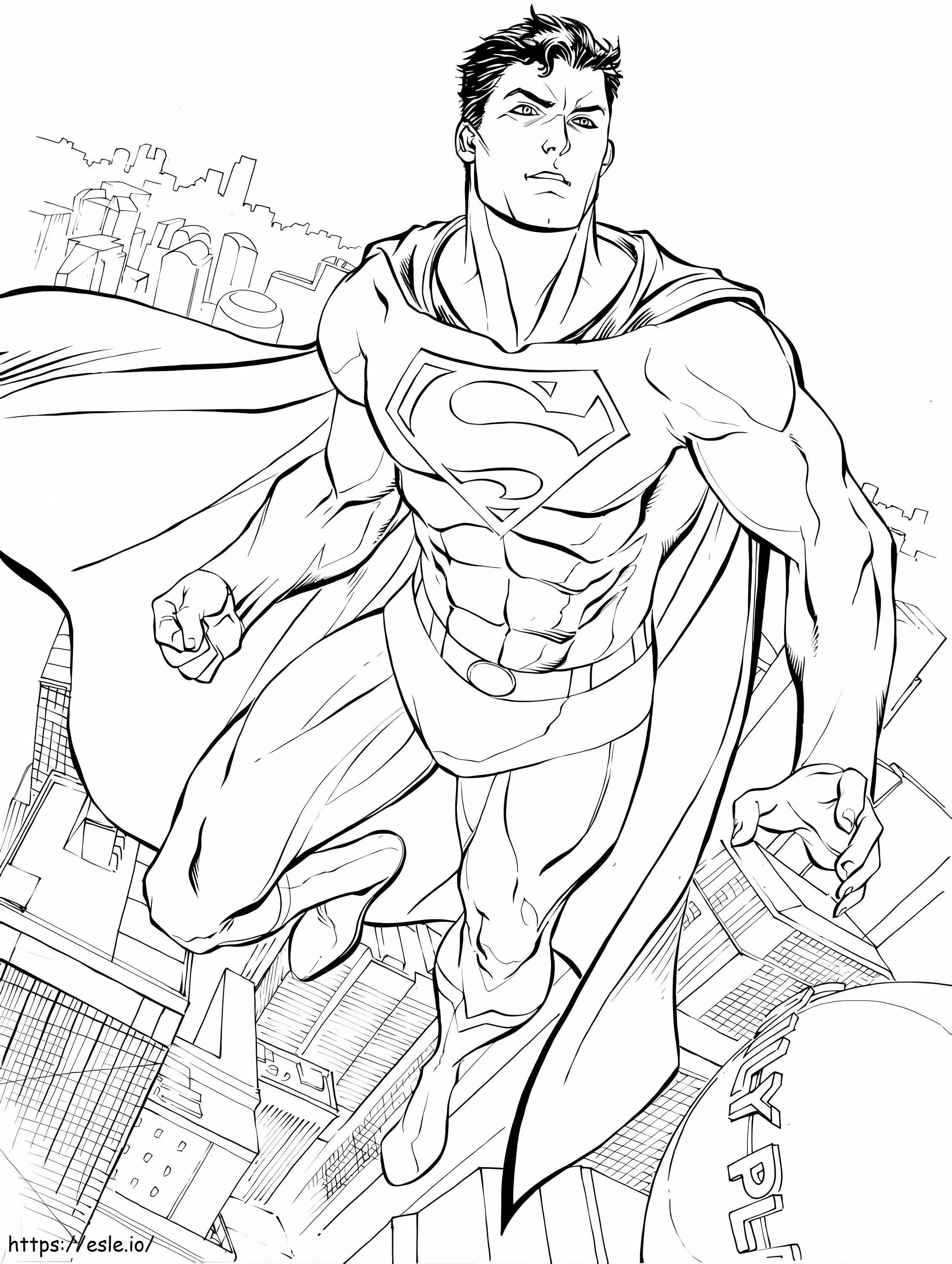 Superman Flying In The City coloring page