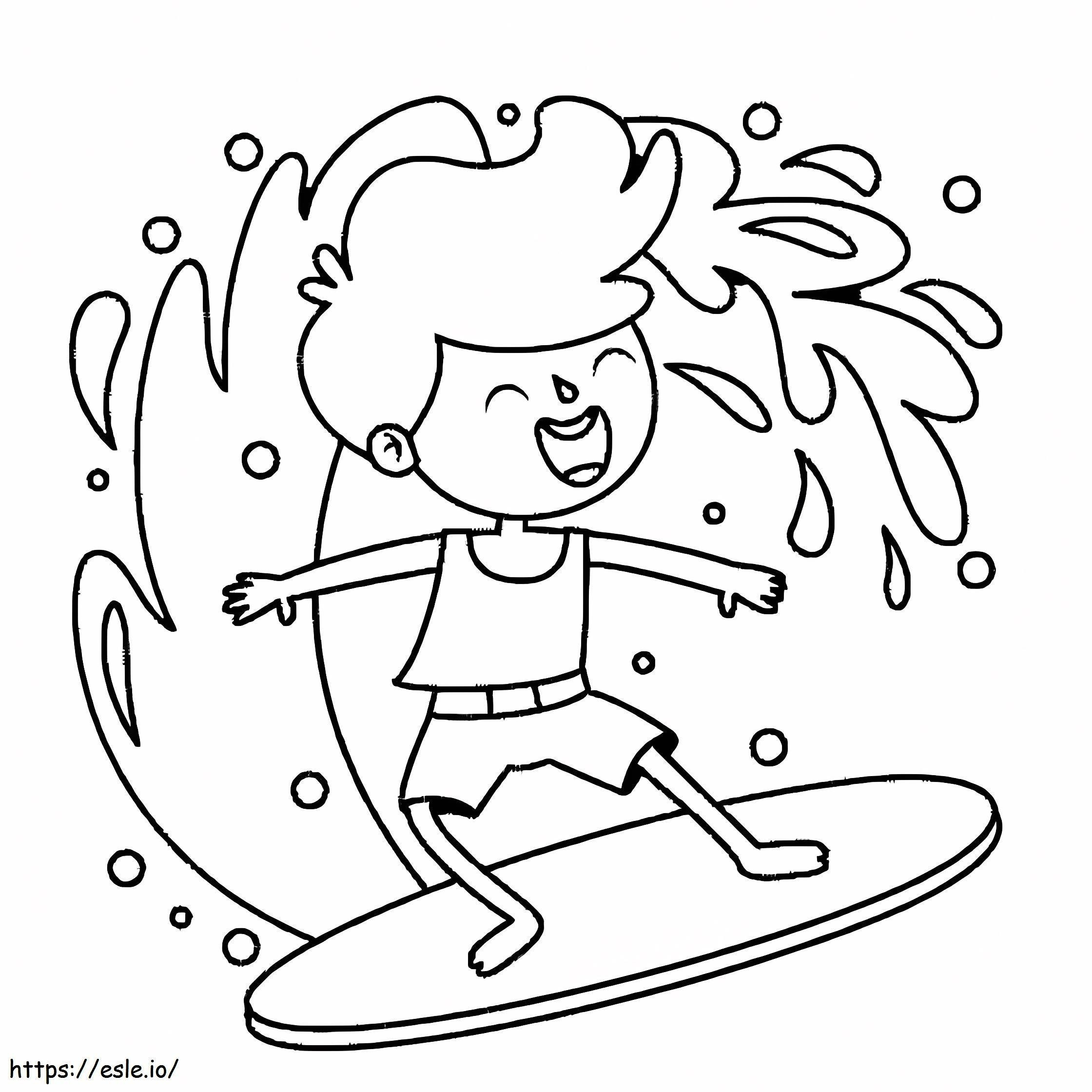Gelukkige jongen surfen kleurplaat kleurplaat