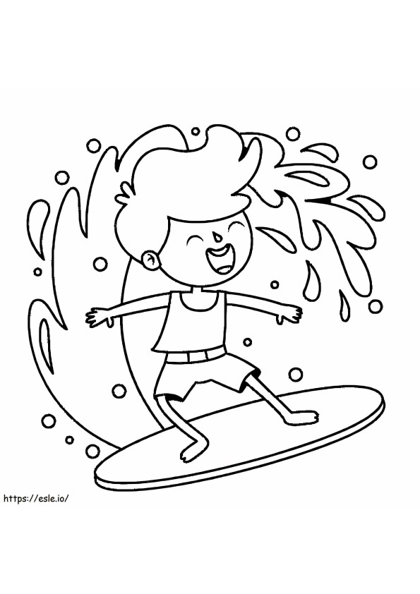 Gelukkige jongen surfen kleurplaat