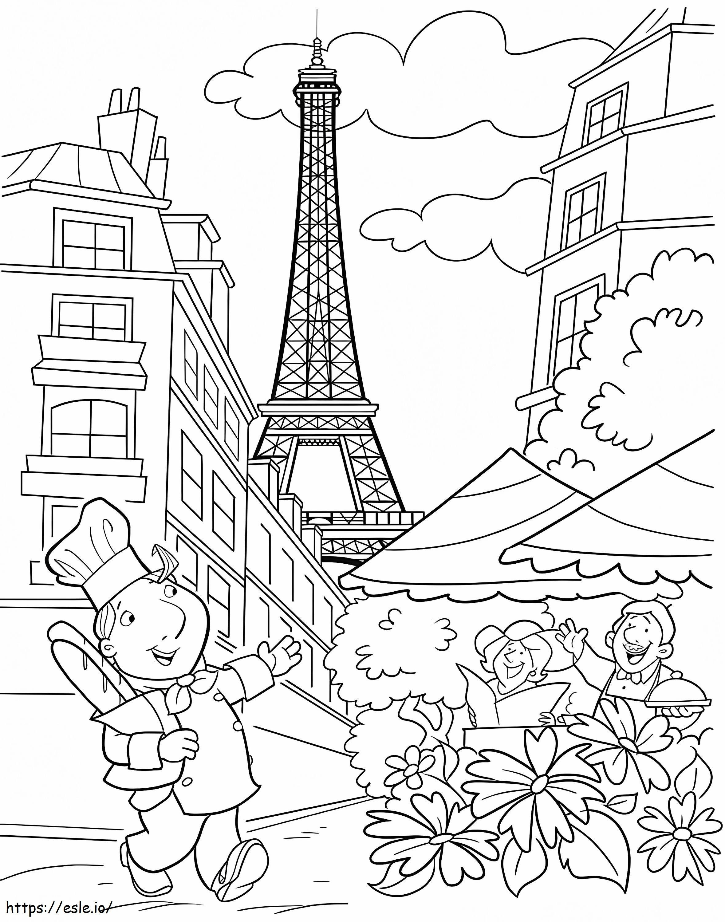 Caricatura de la ciudad de París para colorear
