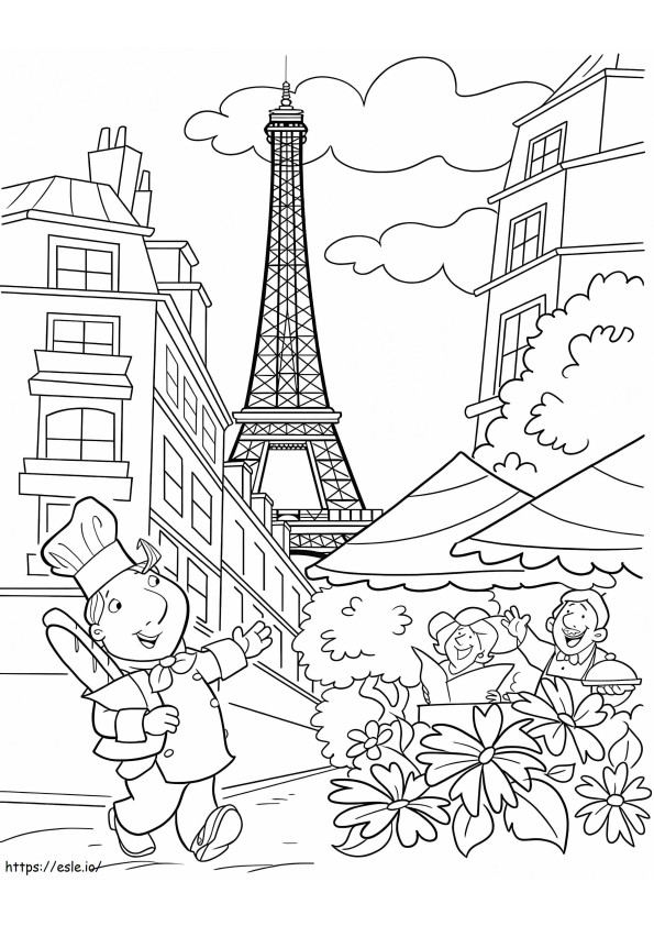 Cartoon Van De Stad Parijs kleurplaat