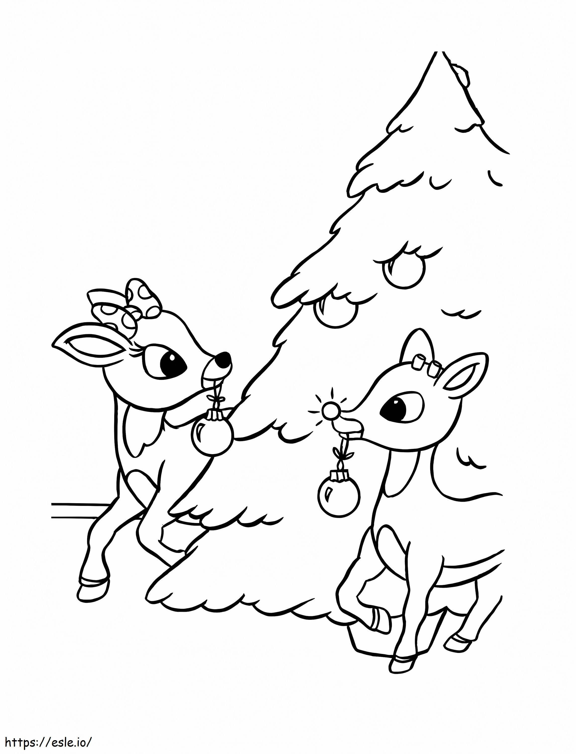 ルドルフとクリスマスツリー ぬりえ - 塗り絵