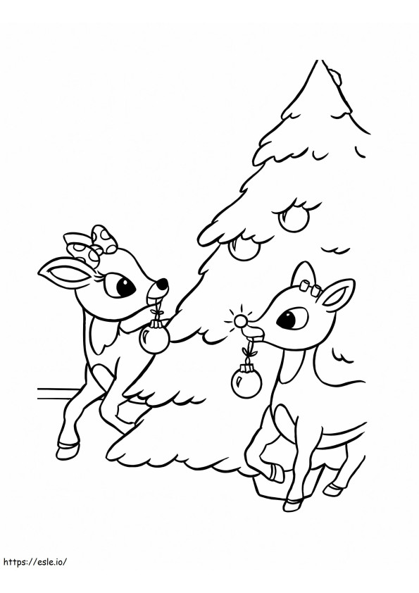 ルドルフとクリスマスツリー ぬりえ - 塗り絵
