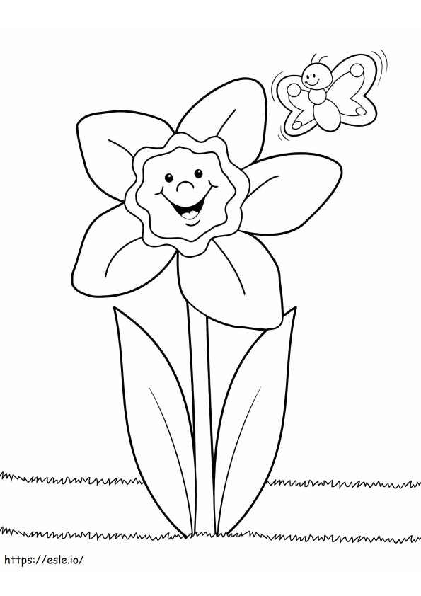Fun Narcissus And Butterfly coloring page