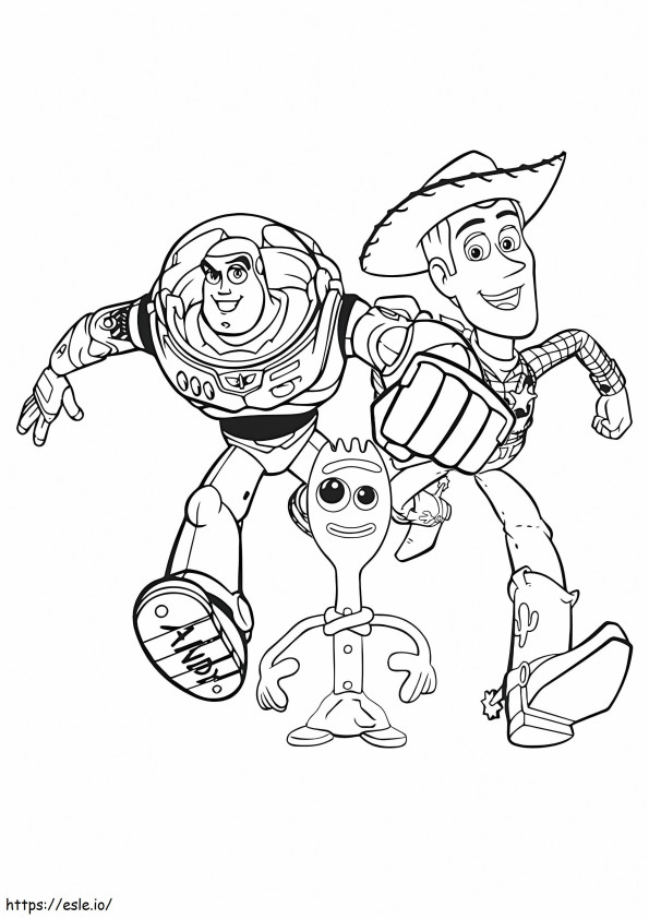 Coloriage Buzz l'Éclair Woody et Forky à imprimer dessin