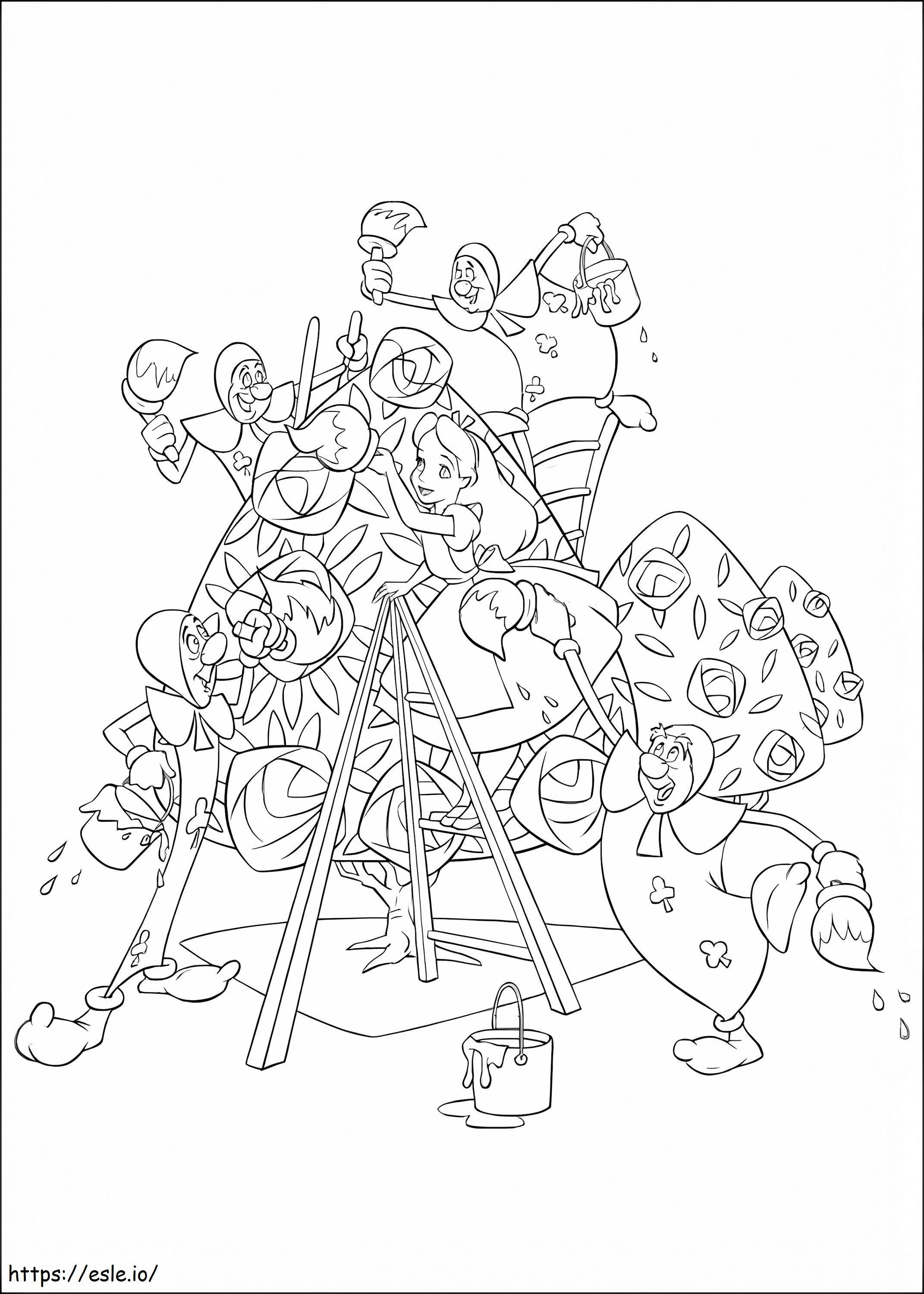 Alice Painting Roses coloring page