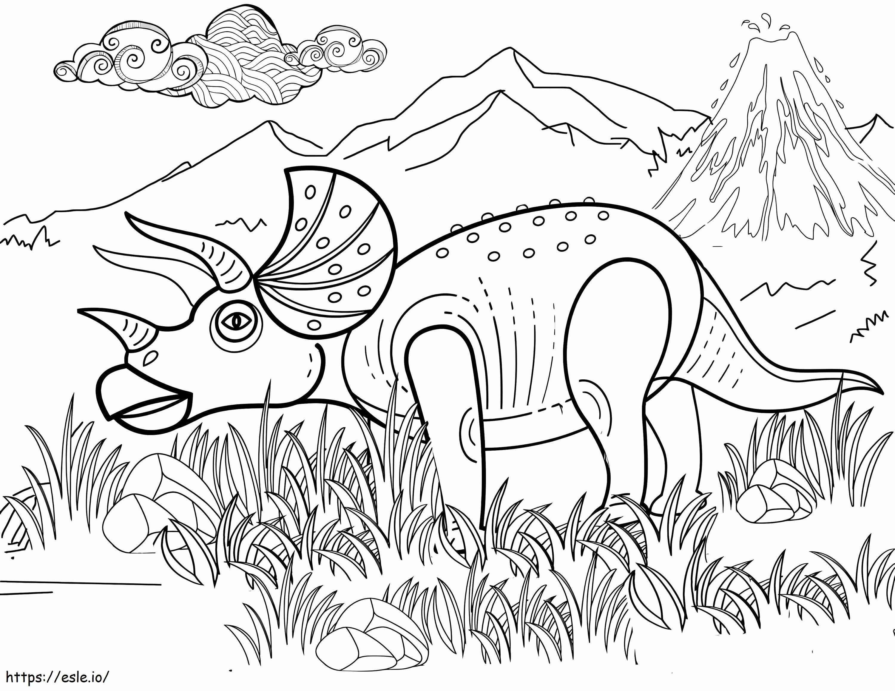 Triceratop Na Trawie kolorowanka