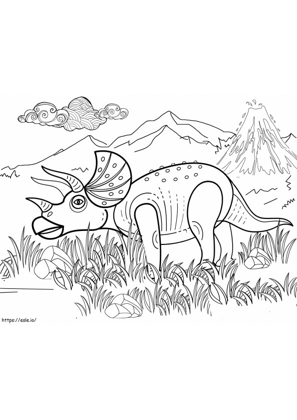Triceratop Op Gras kleurplaat