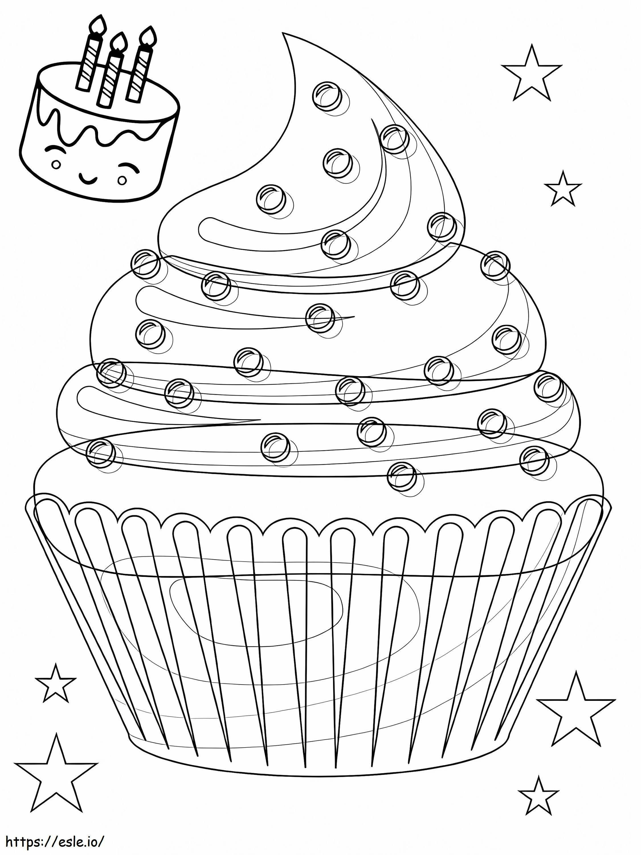 Verjaardagstaart En Cupcake kleurplaat kleurplaat