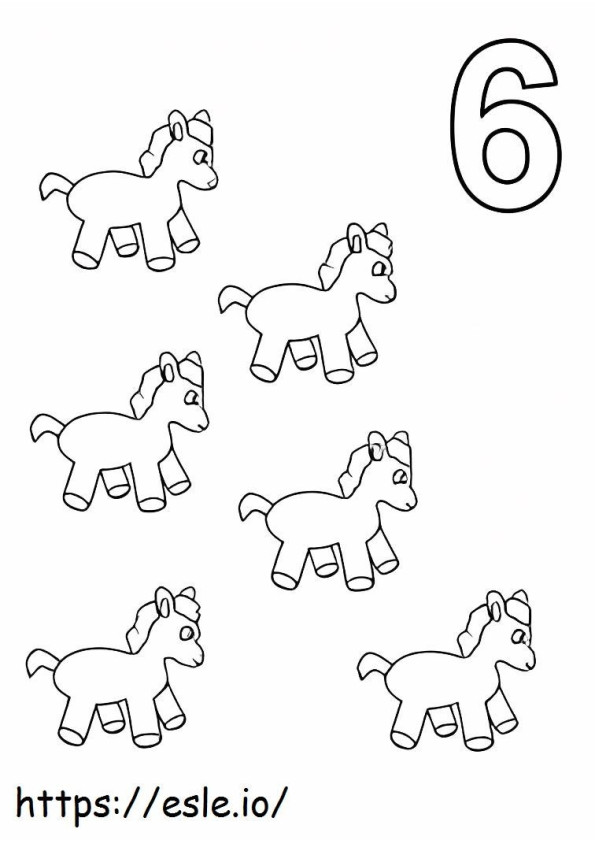 Coloriage Numéro six et six chevaux jouets à imprimer dessin