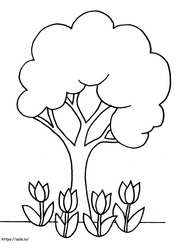 Coloriage Arbre et fleurs au printemps à imprimer dessin