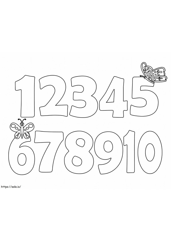 Numbers From 1 To 10 And Butterfly coloring page