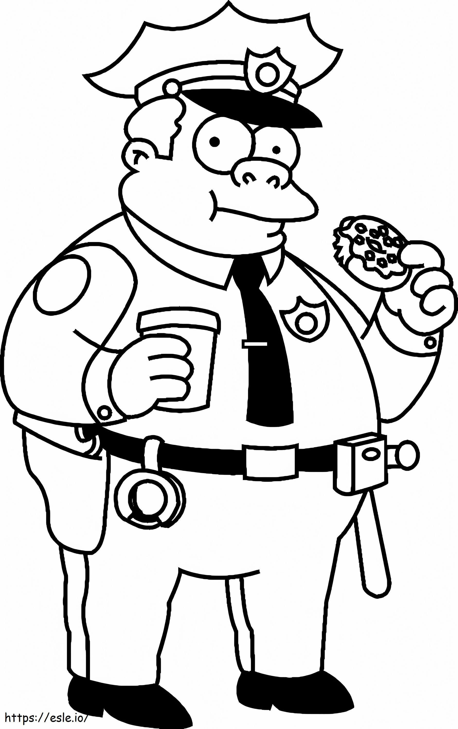 Coloriage Policier mangeant un beignet des Simpsons à imprimer dessin