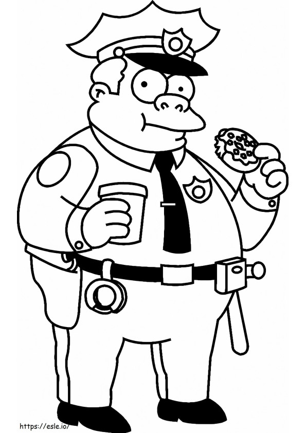Coloriage Policier mangeant un beignet des Simpsons à imprimer dessin