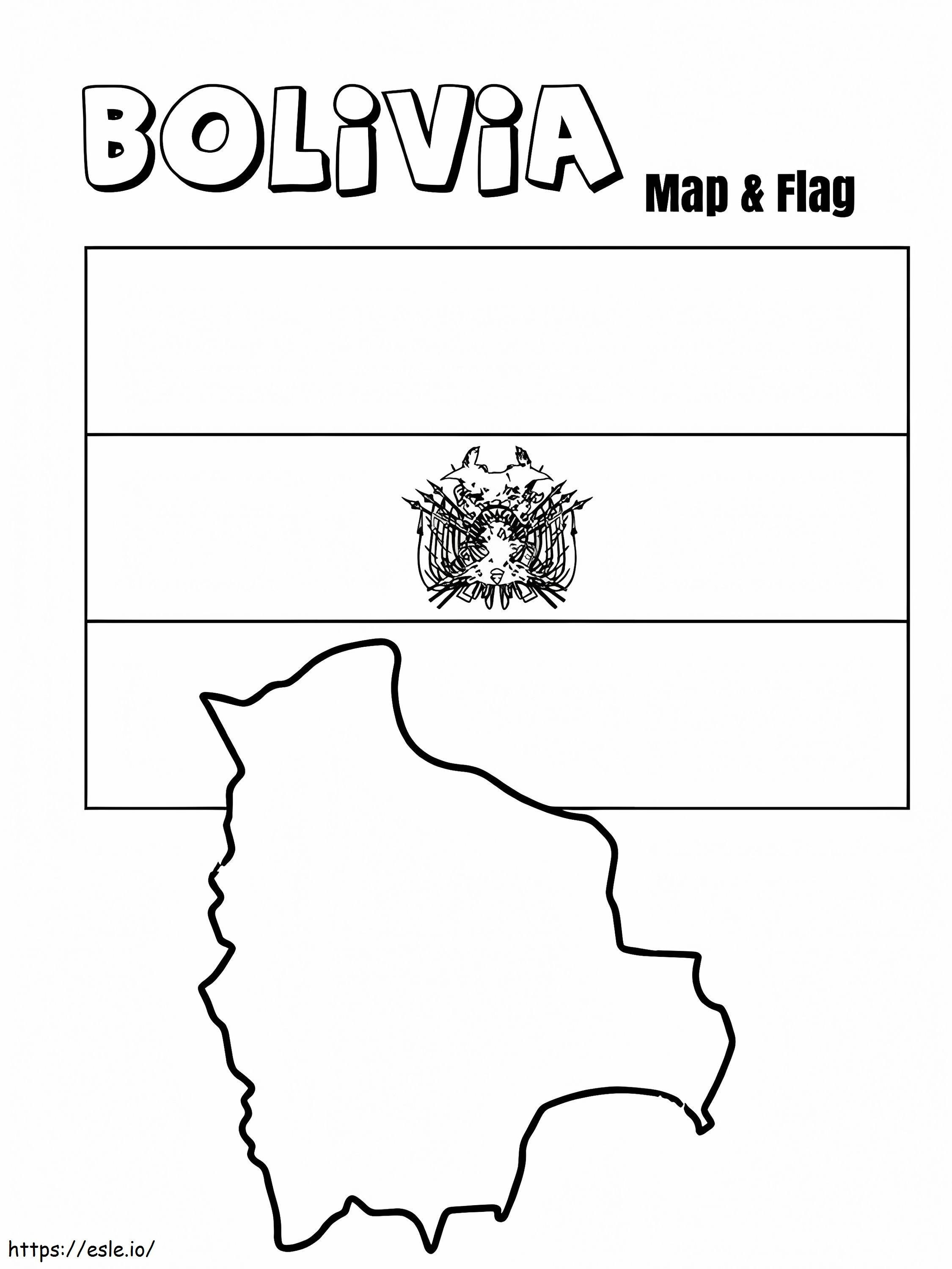 ボリビアの国旗と地図 ぬりえ - 塗り絵
