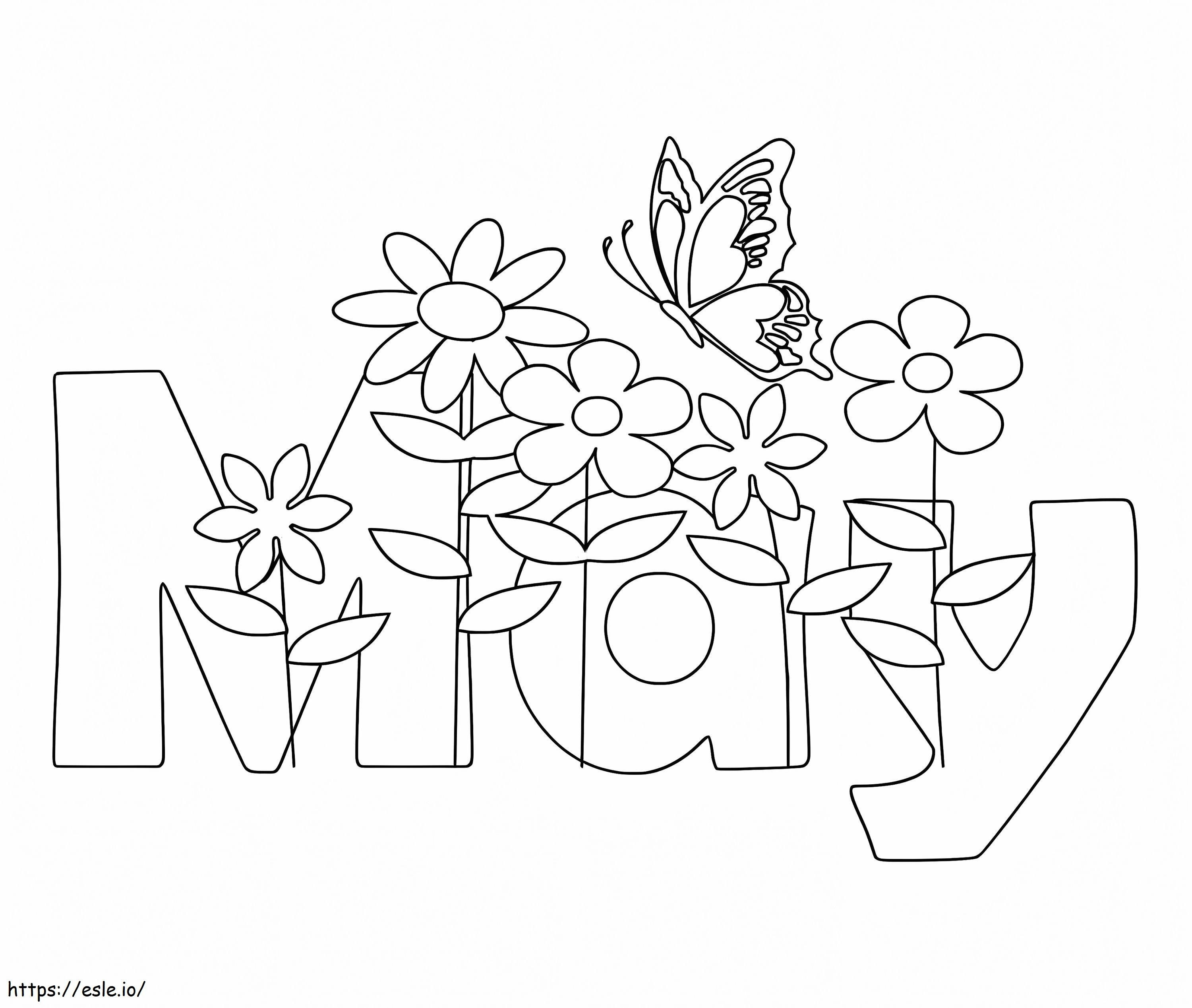 May Butterfly And Flower coloring page