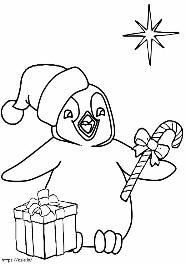 Penguin Natal Dengan Kotak Hadiah Gambar Mewarnai